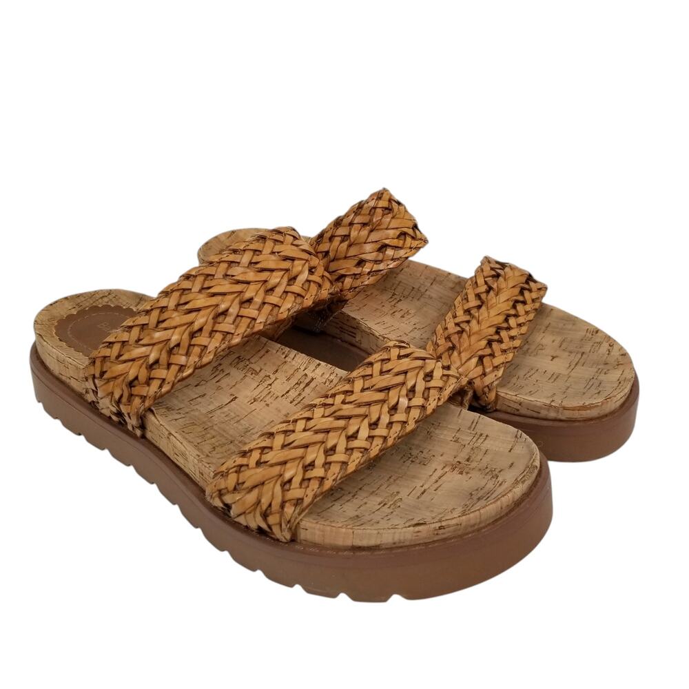 BareTraps Woven Tan Double-Strap Slide Sandals